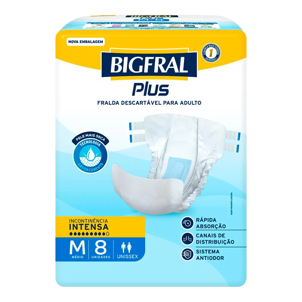 FRALDA DESCARTAVEL GERIATRICA BIGFRAL PLUS M 8U