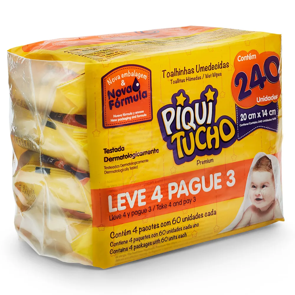 TOALHA UMEDECIDA PIQUITUCHO PACK 4X60U