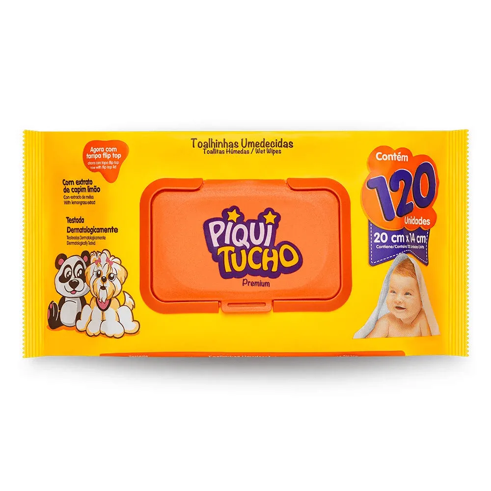 TOALHA UMEDECIDA PIQUITUCHO PREMIUM COM 120U