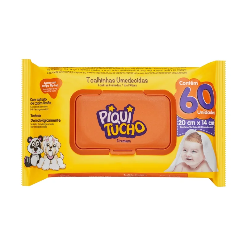TOALHA UMEDECIDA PIQUITUCHO PREMIUM COM 60U