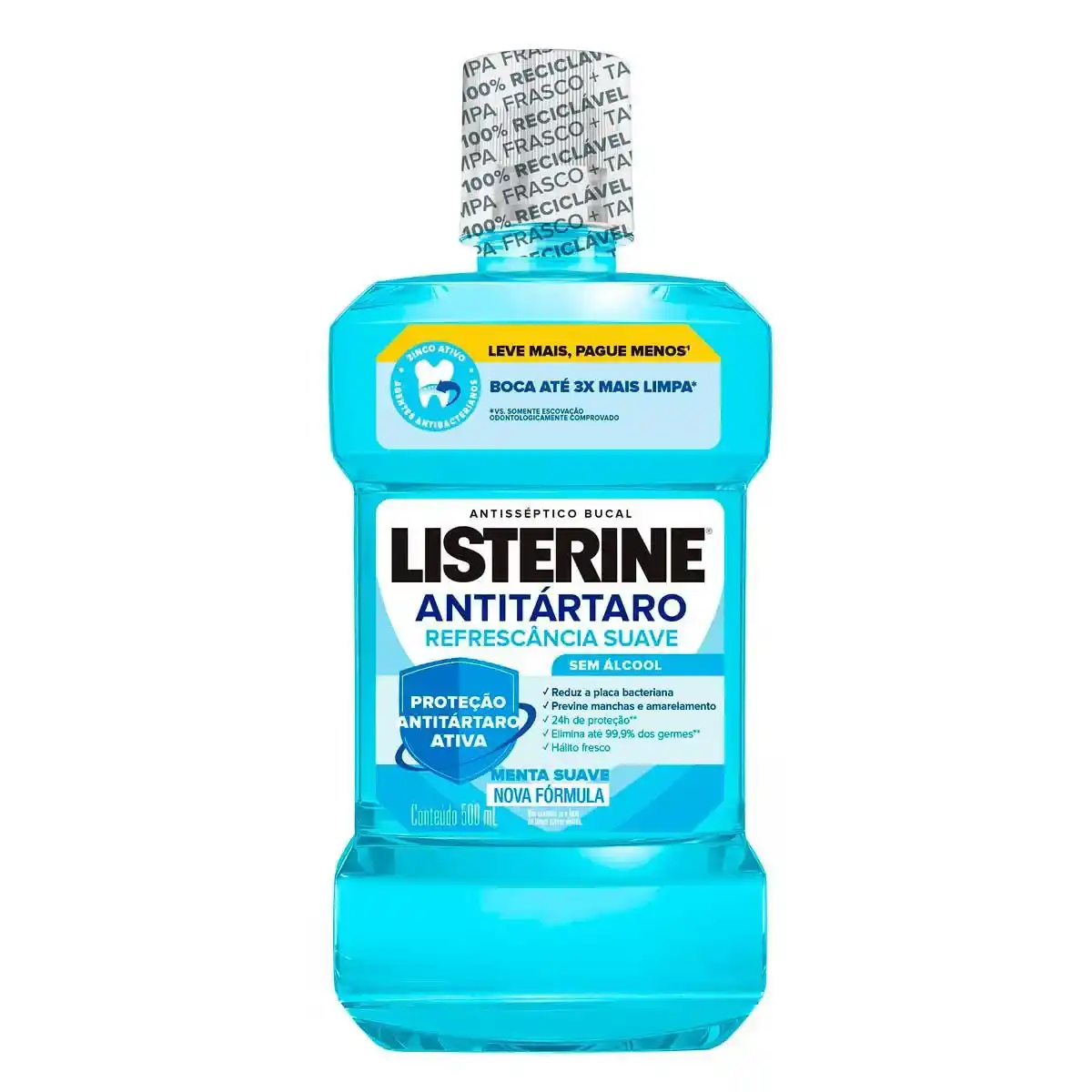 ANTISSEPTICO BUCAL LISTERINE ANTITARTARO 500ML ZERO ALCOOL