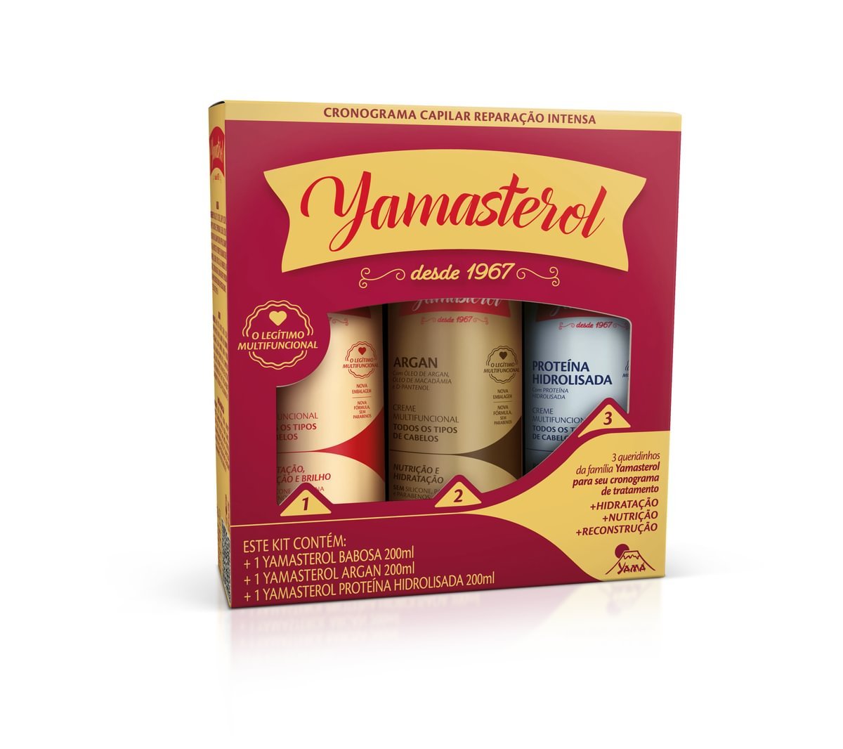 KIT CREME CABELO YAMASTEROL BABOSA+BRANCO+ARGAN 3X200ML