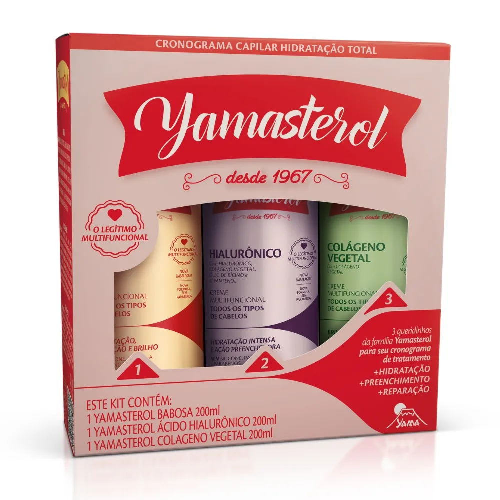 KIT CREME CABELO YAMASTEROL BABOSA+HIALURONICO+COLAGENO 3X200ML
