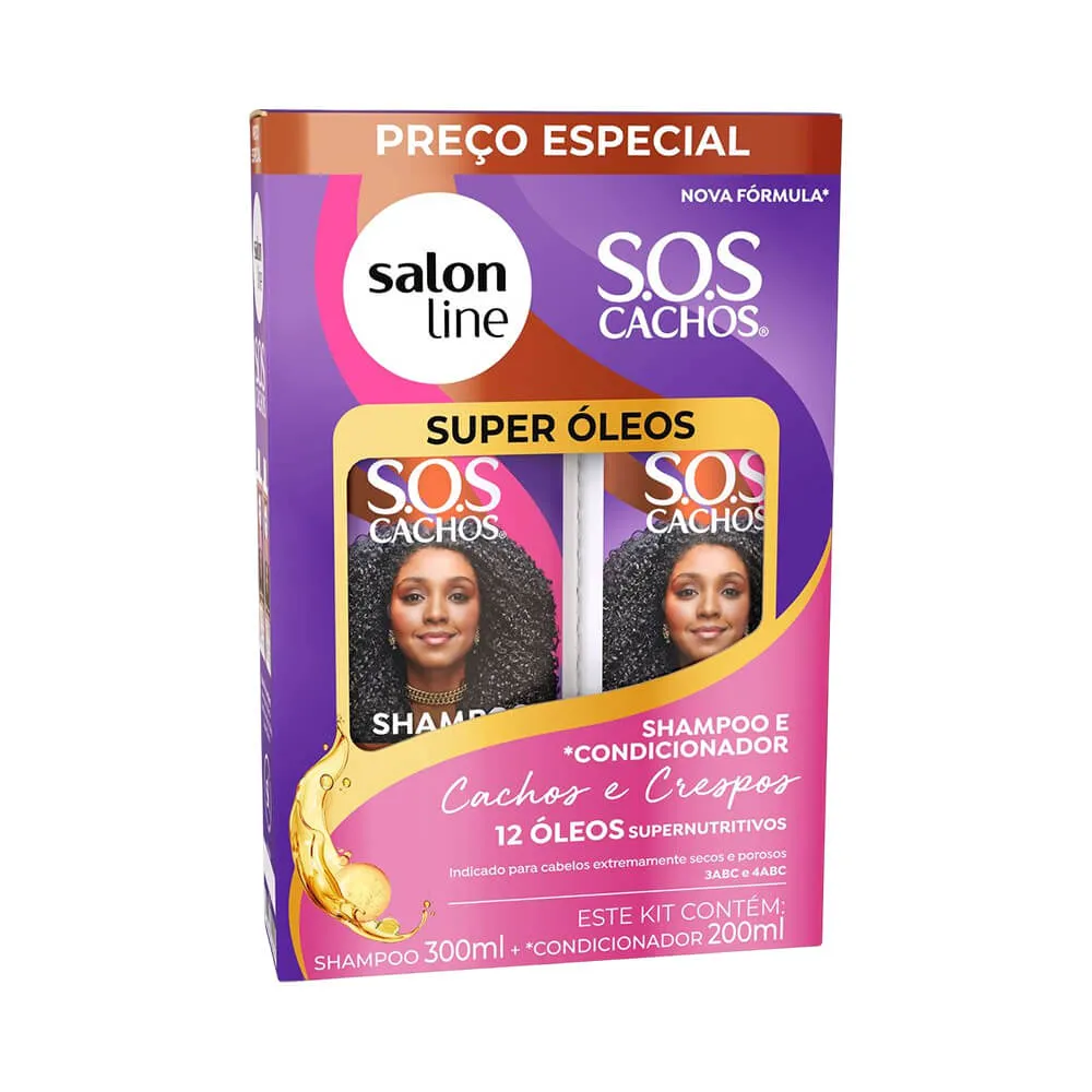 KIT SH 300ML+COND 200ML SALONLINE SOS CACHOS SUPER OLEOS