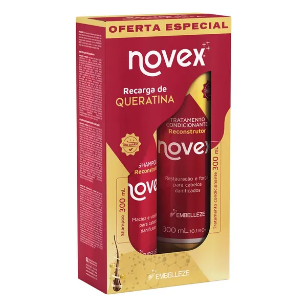 KIT SHAMPOO+CONDICIONADOR 300ML NOVEX RECARGA DE QUERATINA