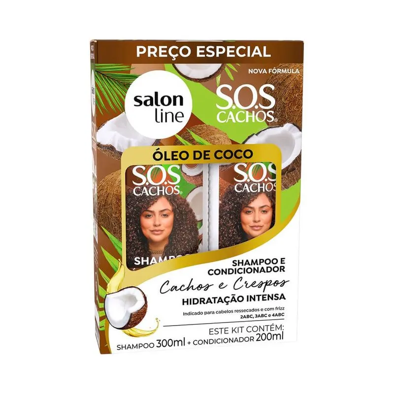 KIT SH 300ML+COND 200ML SALONLINE SOS CACHOS OLEO DE COCO