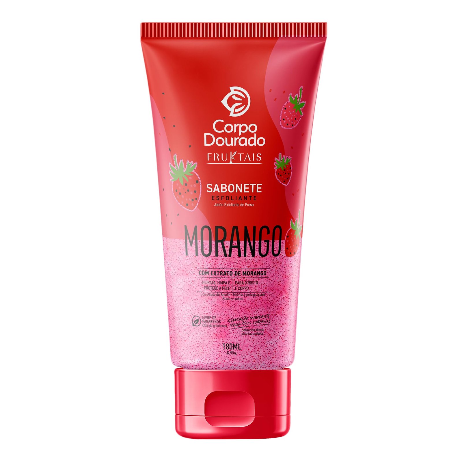 SABONETE LIQUIDO ESFOLIANTE CORPO DOURADO MORANGO 180ML