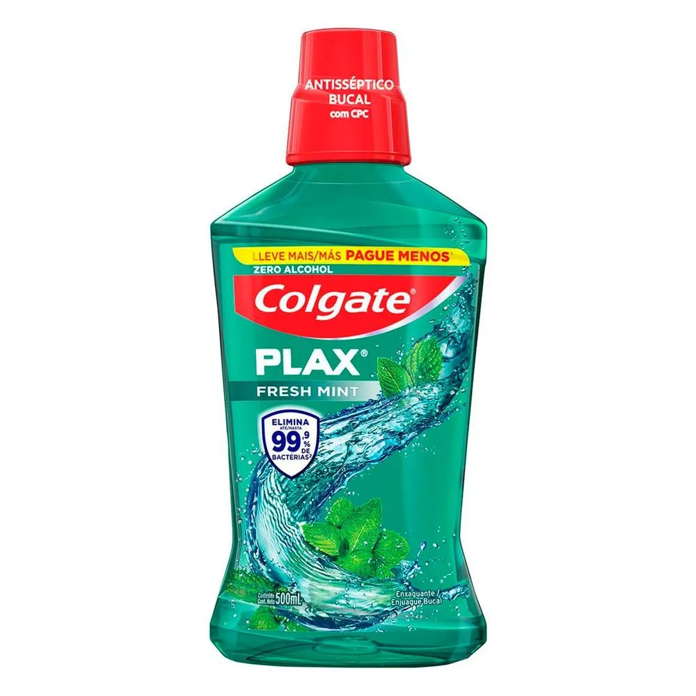 ENXAGUANTE BUCAL COLGATE PLAX FRESH MINT SEM ALCOOL 500ML