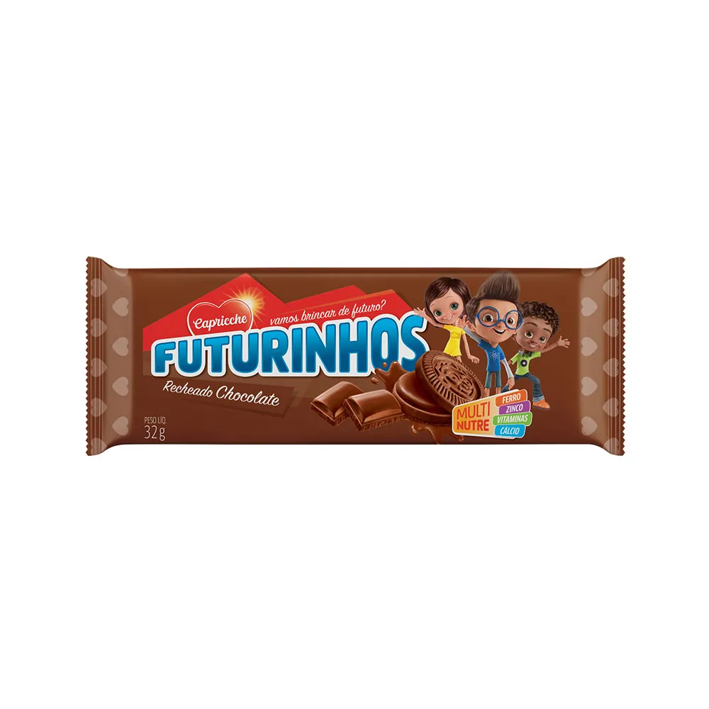 BISCOITO RECHEADO CAPRICCHE FUTURINHOS CHOCOLATE 32G CX 30U
