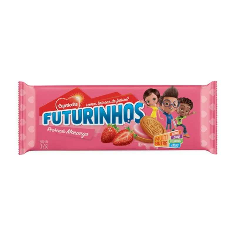 BISCOITO RECHEADO CAPRICCHE FUTURINHOS MORANGO 32G CX 30U