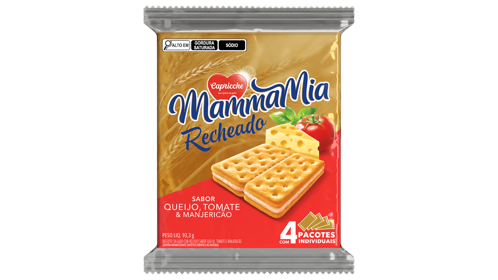 BISCOITO SALGADO RECHEADO CAPRICCHE QUEIJO TOMATE MANJERICAO 93G