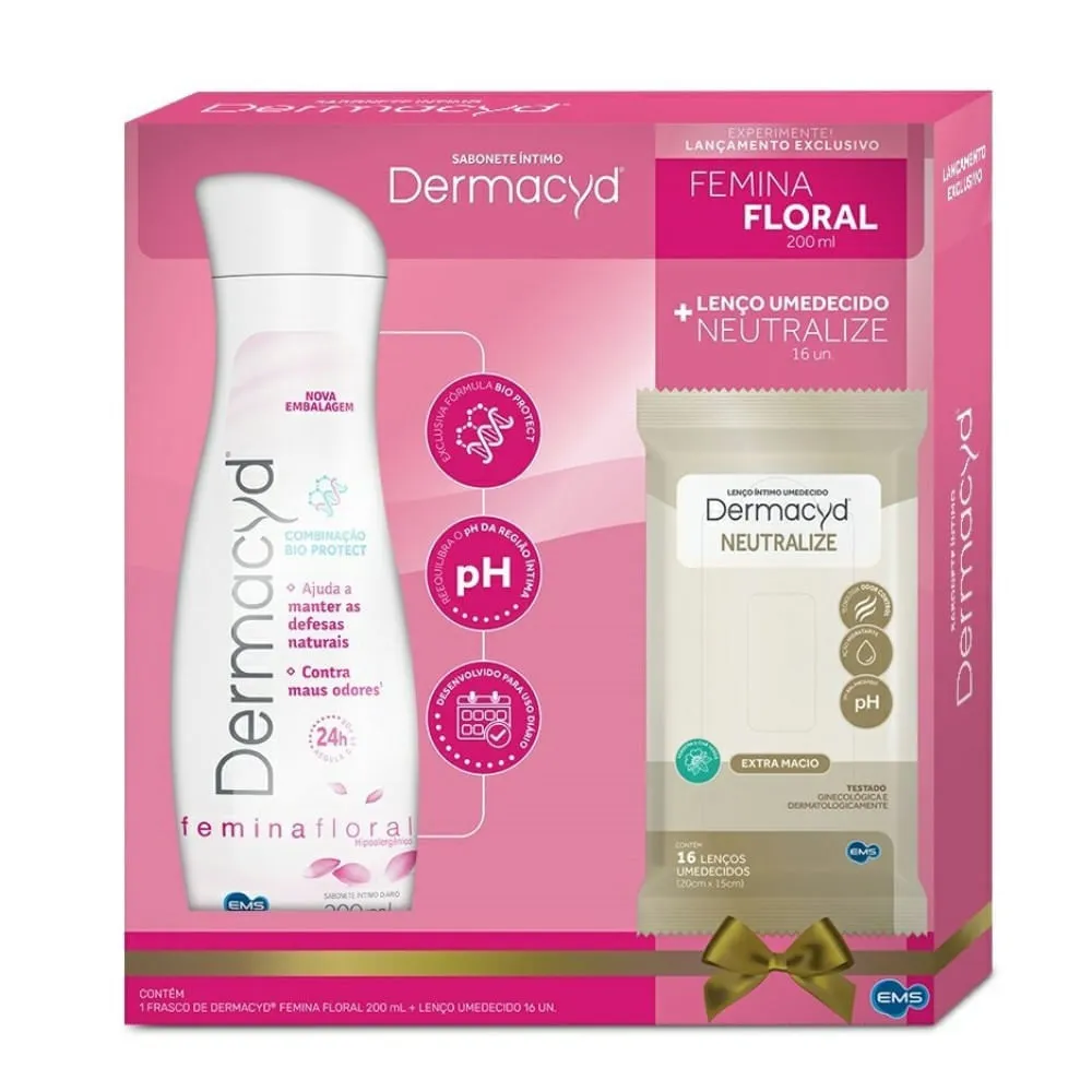 KIT SABONETE LIQUIDO INTIMO 200ML+LENÇO UMEDECIDOS DERMACYD