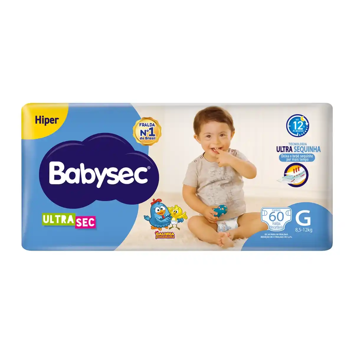 FRALDA BABYSEC GALINHA PINTADINHA HIPER G 60U