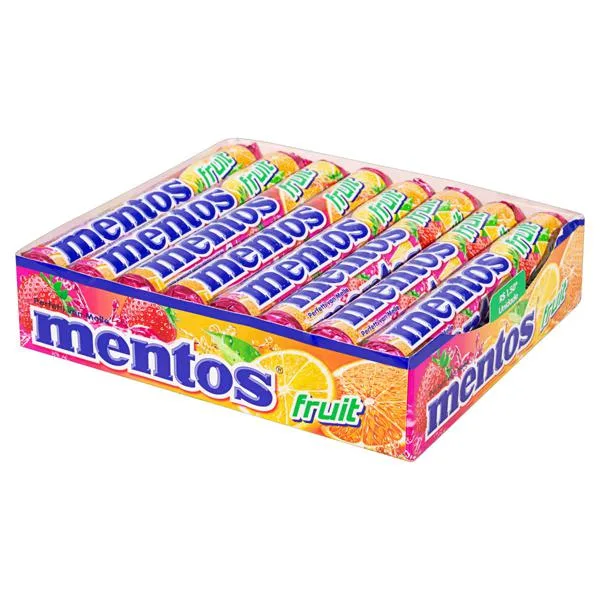 BALA MASTIGÁVEL MENTOS FRUIT STICK 37,5G DISPLAY 16U