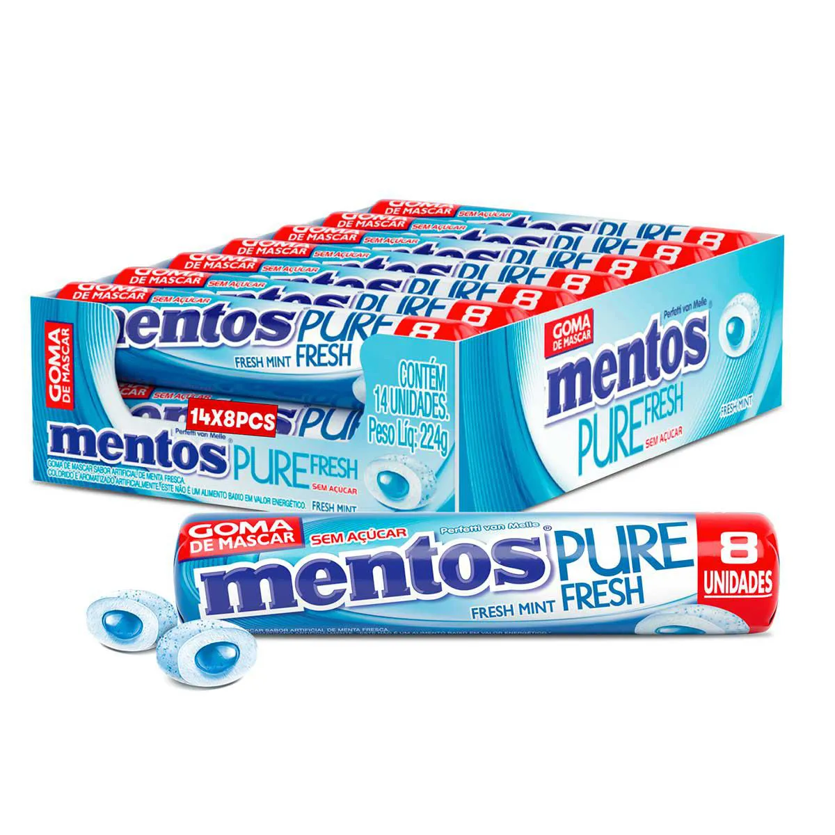 GOMA DE MASCAR MENTOS PURE FRESH MINT 16G DISPLAY 14U