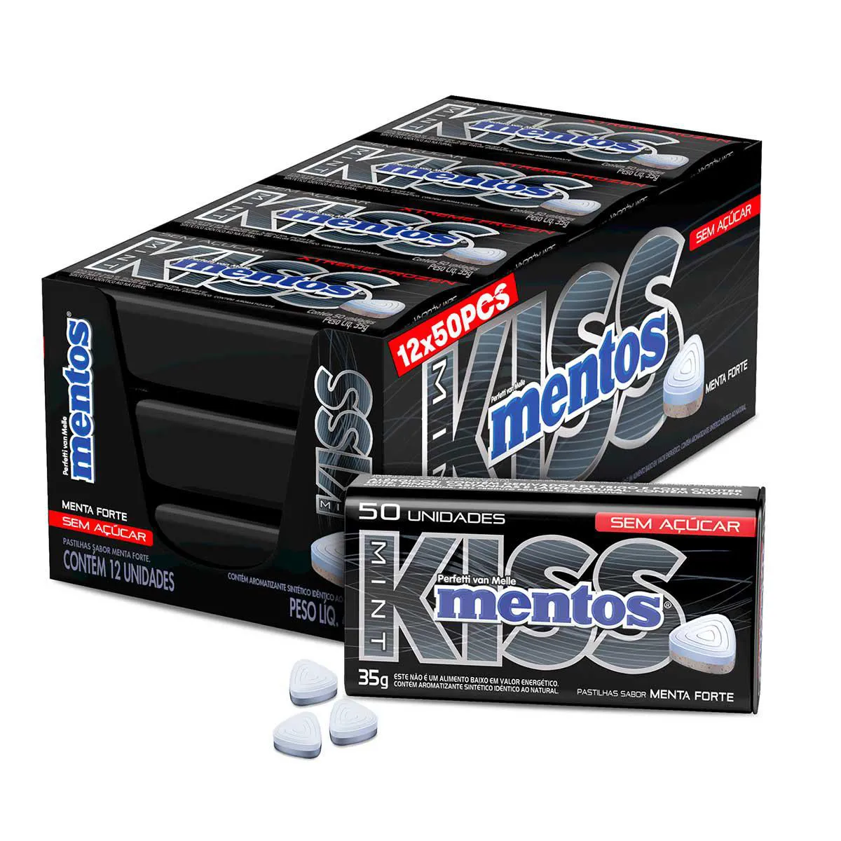 PASTILHA MENTOS KISS MINT XTREME 35G DISPLAY 12U